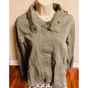 ROXY Military Green Boho Hooded Utility Cotton Back Embroidered Accents Jacket S